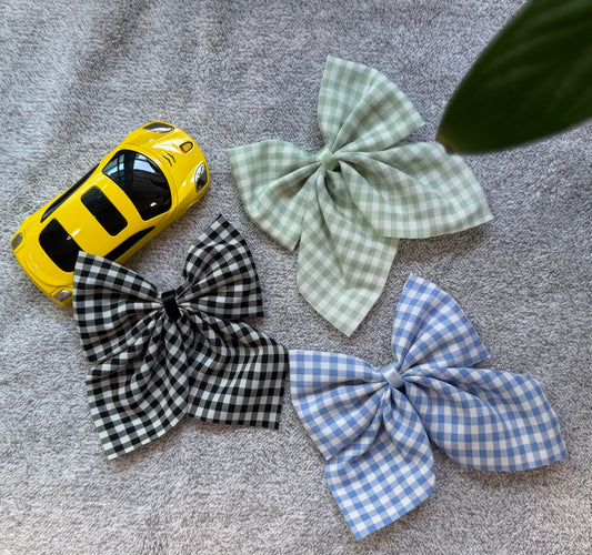 Cute Gingham Bow Hair Clips – Soft Cotton Checkered Bows (Pastel Collection)