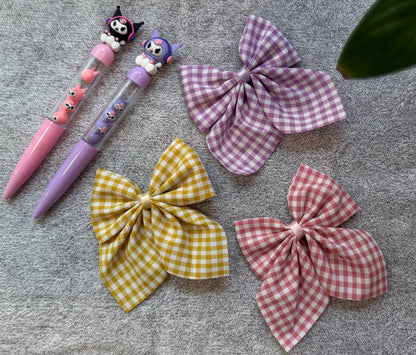 Cute Gingham Bow Hair Clips – Soft Cotton Checkered Bows (Pastel Collection)