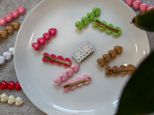 Mini Heart Hair Clips Set – Glossy Finish | Cute Everyday Styling