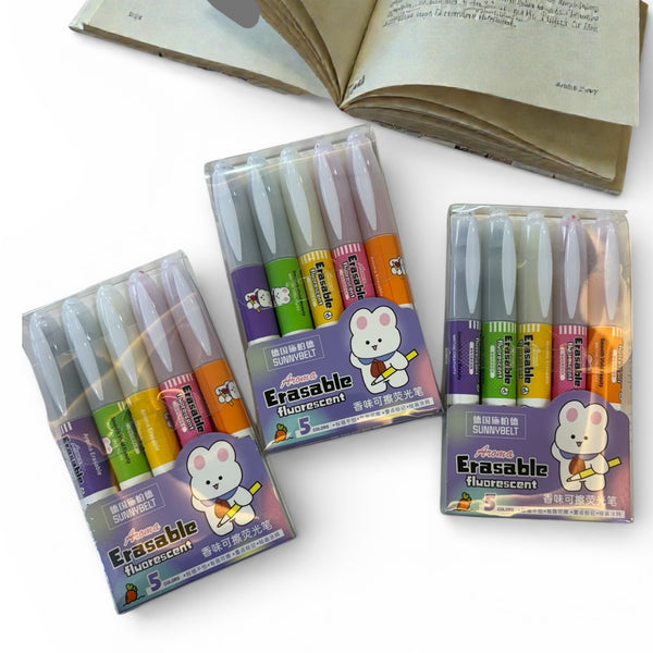 Aroma Fluorescent Erasable Highlighter Set – 5 Colour Pack