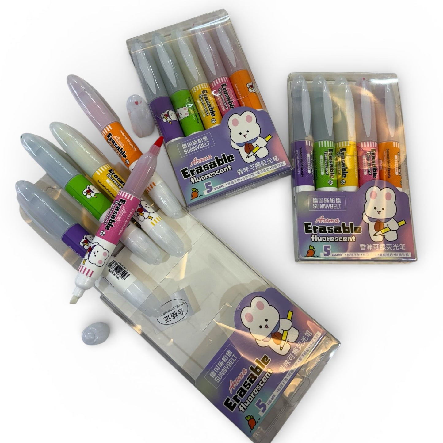 Aroma Fluorescent Erasable Highlighter Set – 5 Colour Pack