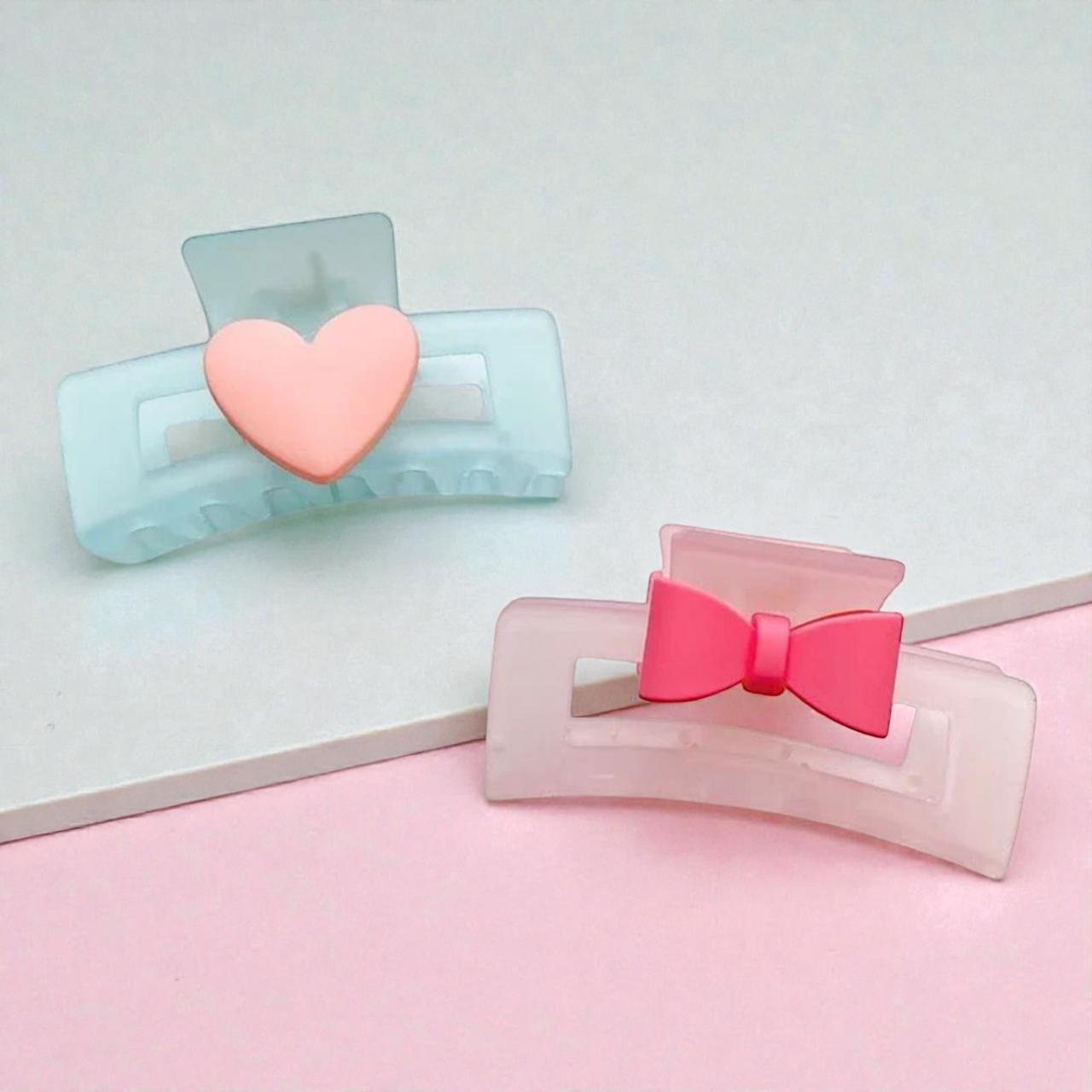 Pastel Charm Hair Claw Clips - Hear and Bow Collection